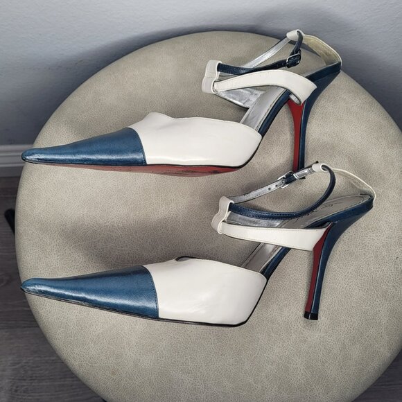Vintage Sergio Zelcer Handmade Blue & White Leather Stilettos – Size 12M - Picture 5 of 9